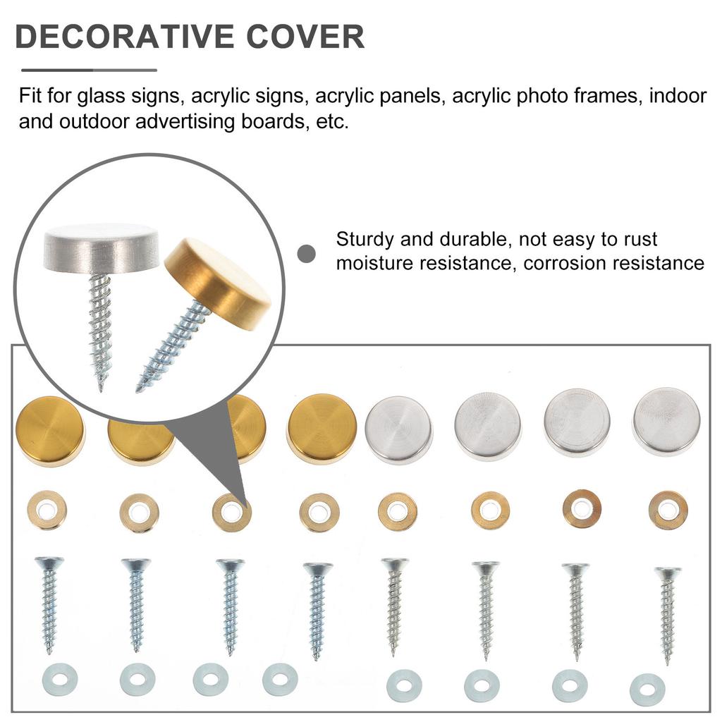 16Sets Stainless Steel Mirror Nail Set Copper Ring Fixing Screw for Indoor Outdoor Acrylic Signs Glass Panels Advertising