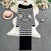 Off Shoulder Falda Sexy Mujer Slash Neck Striped Color-block Slim Knitted Bodycon Dress Autumn Wrapped Dresses ChicDresses