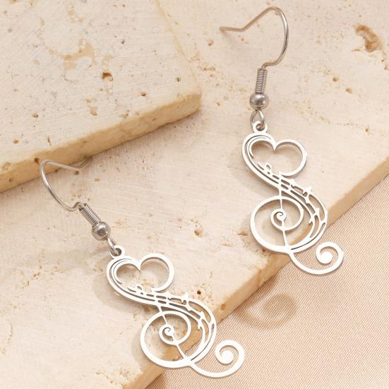 1 Pair Women Earrings 304 Stainless Steel Lightweight Hollow Design Music Note Heart Shape Hook Earrings Jewelry Gift