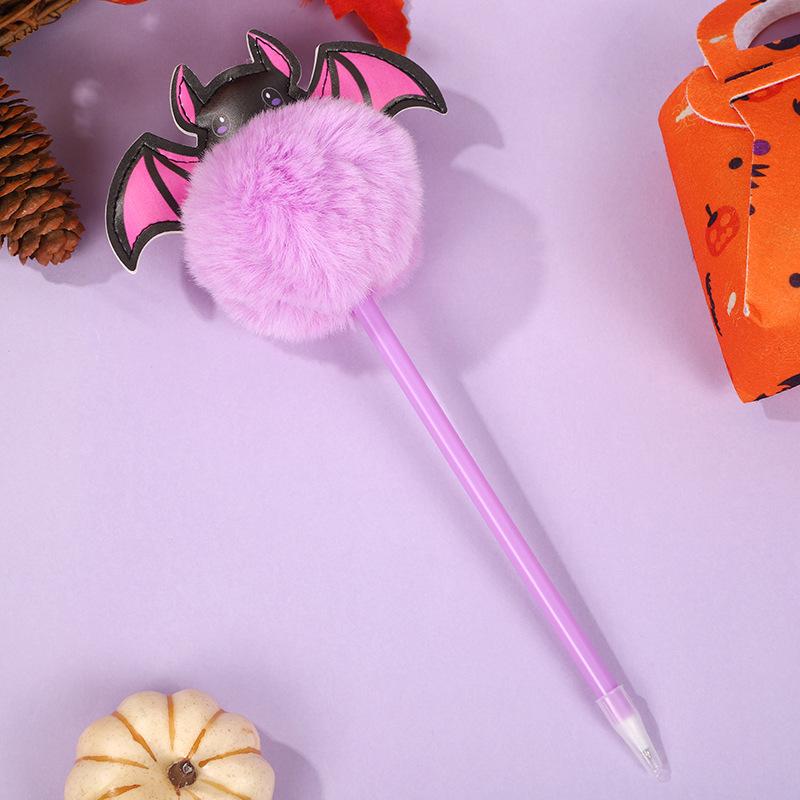 1Pc Purple Bat Halloween Pen, Novelty Plush Pompom Ballpoint Pen 0.7mm Black for School Halloween Party Favors, Office Signature Pens Writing, Portabl