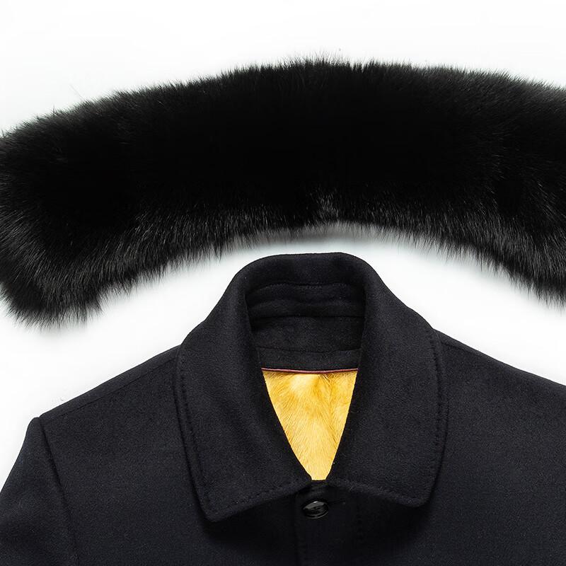 Fengxun Men's 100% Wool Winter Overcoat with Detachable Duck Down Liner & Fox Fur Collar