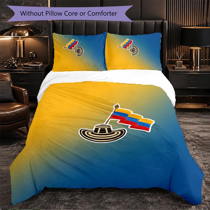 Colombia Football Pattern 3 Pieces Bedding Set Soft Microfiber Duvet Cover with Pillow Cases for Bedroom