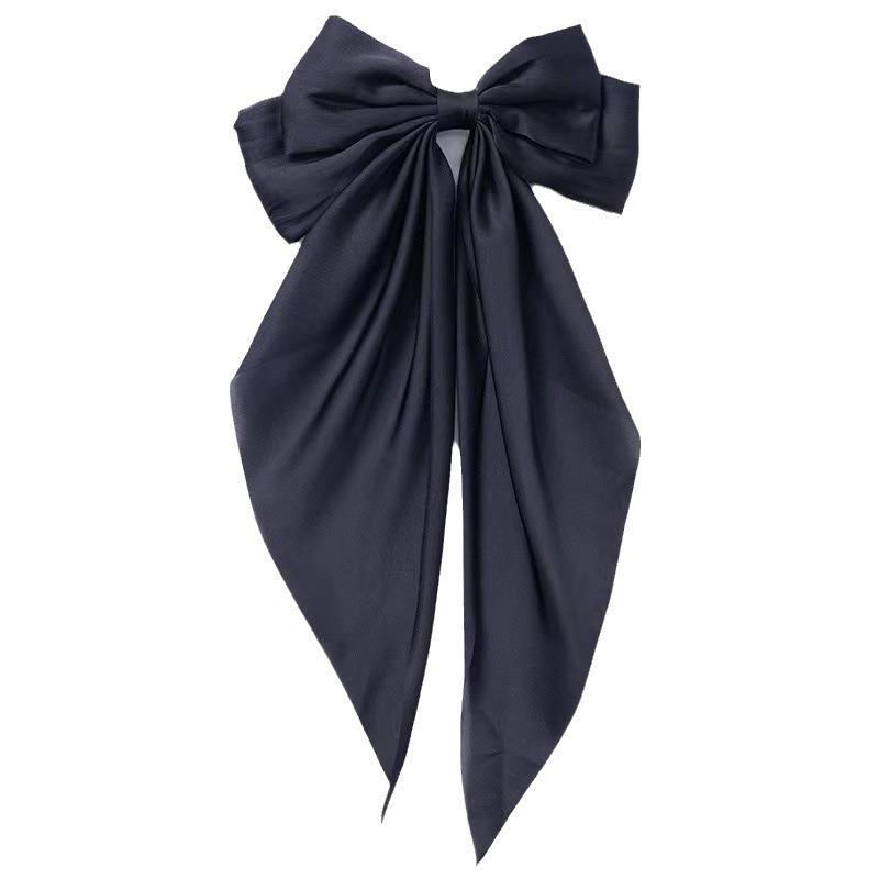 Fashionable Solid Color Ribbon Bow Hair Clip Women's Elegant Long Satin Large Bow Spring Clip Hair Accessory Top Clips