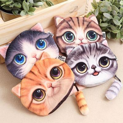Personalized Woman Coin Change Purse Coin Bag with Zipper Cartoon Cat Zero Wallet Big Face Small Tail Cat Cat Head Meow