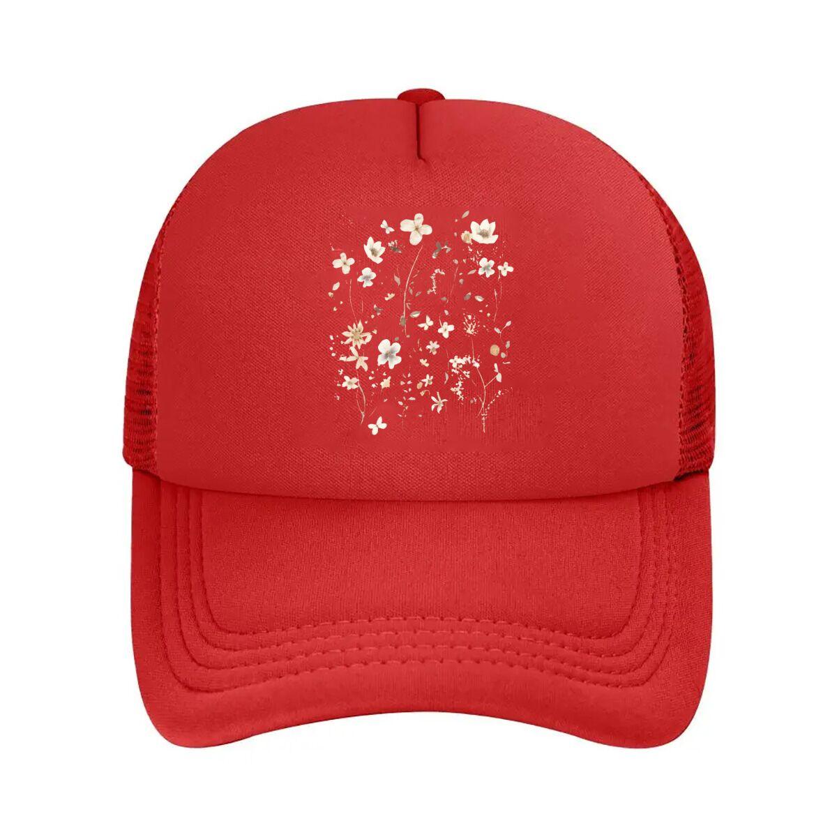 Delicate White Beige Floral Vinyl Wall Decal  Mesh Baseball Cap Hip Hop Adjustable