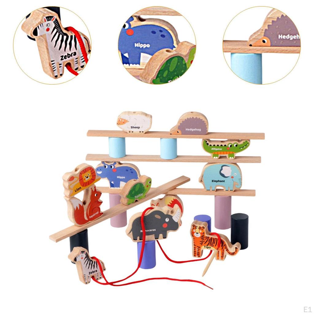 Wooden Balance Blocks Toy Fine Motor Skills Animal Model Recognition Sorting and Stacking Games for