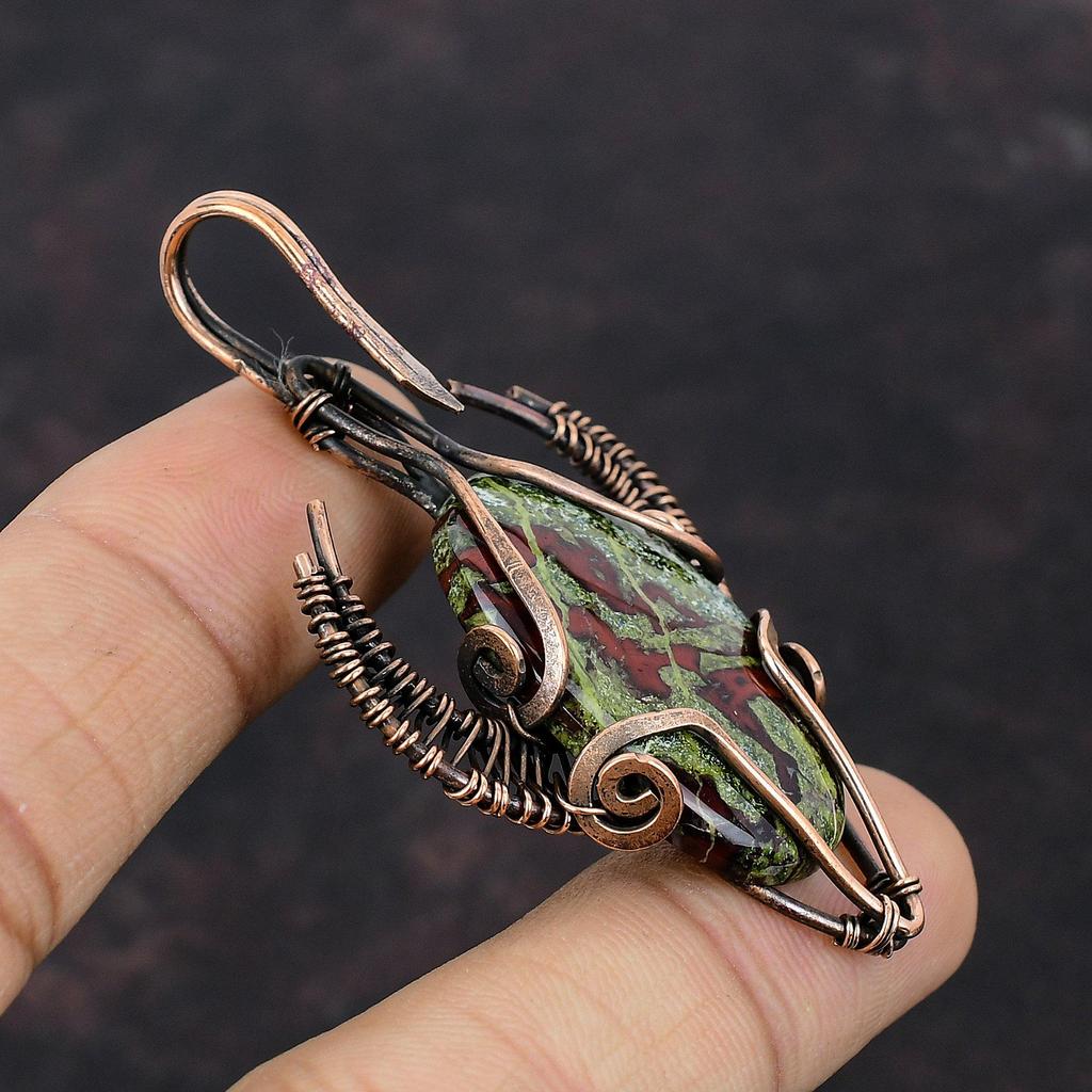 Dragon Bloodstone Pendant Copper Wire Wrapped Gemstone Pendant Bull Face Shape Pendant Handmade Pendant Copper Designer Jewelry Gift For Her