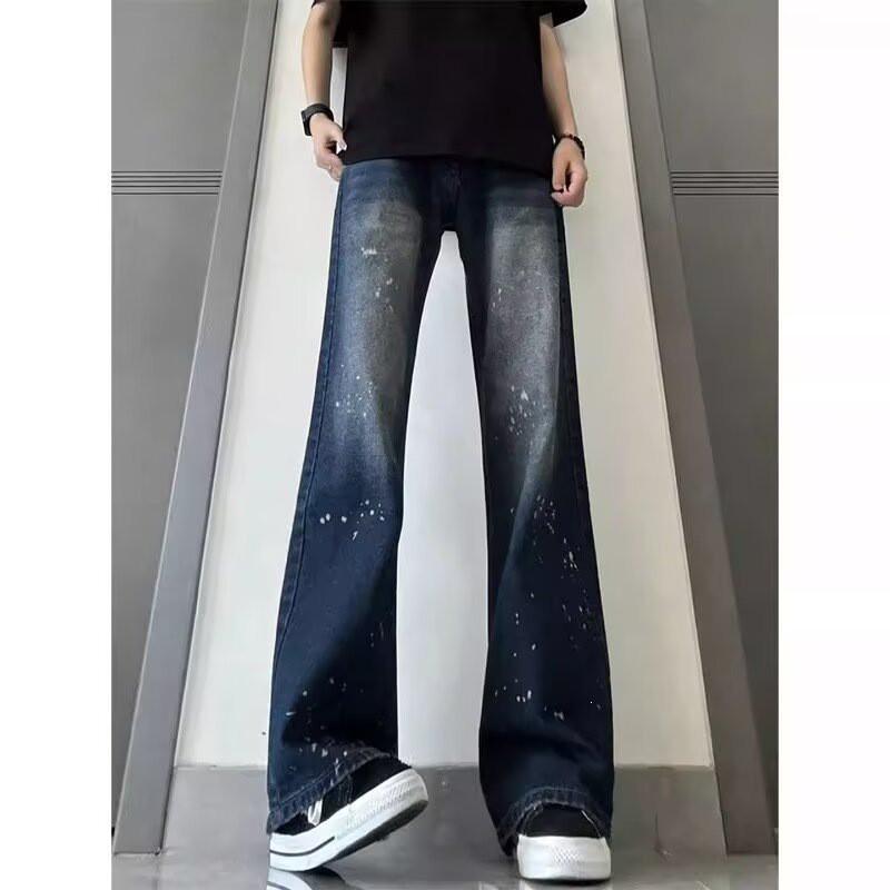 Mens Straight Leg Jeans High Street Vibe Distressed Washed Micro Flare 2025