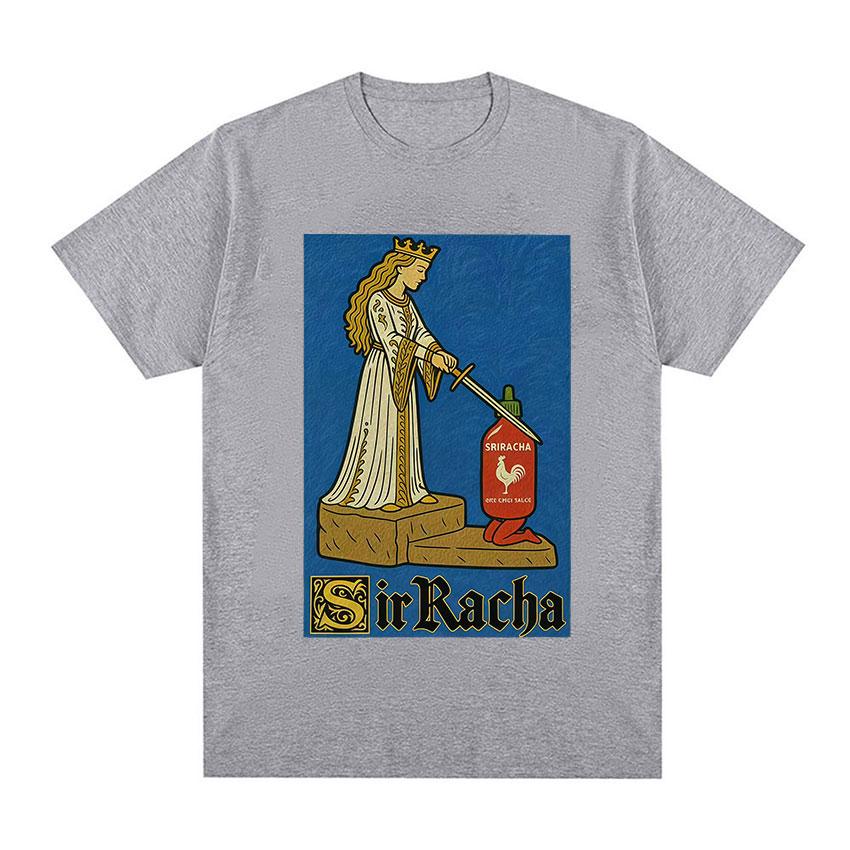 Sir Racha Mittelalter Könige Ära Lustiges Meme Scharfe Soße Grafik T-Shirt Unisex Damen Humor Stil T-Shirt Mode Übergroßes Baumwoll-T-Shirt