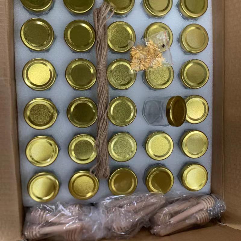 Set di Vasi Esagonali in Vetro per Porzionare Miele, Marmellata e Nidi d'Uccello (45 pz, Piccolo)