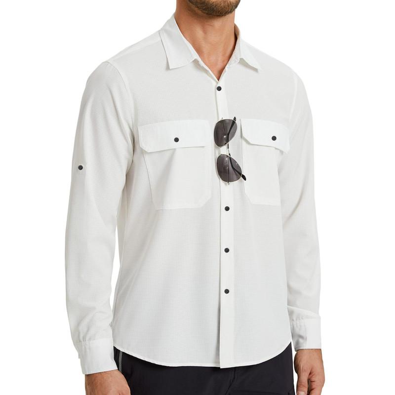 

Protection Men s Fishing Shirt Quick Dry Breathable Long Sleeve Button Up Hiking Shirt for Outdoor Workwear XL белый