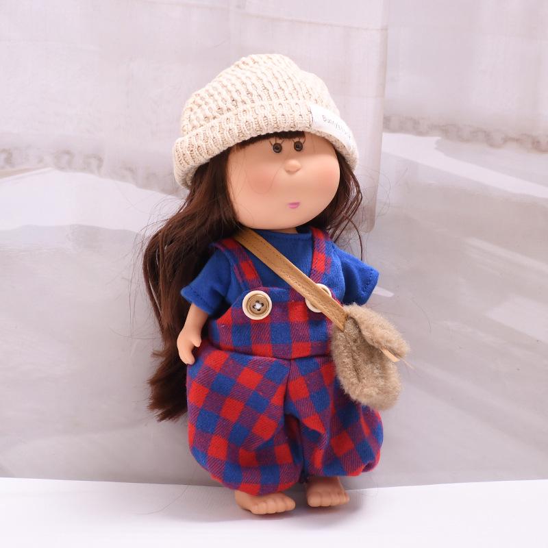Clothes Only: Plaid Overalls & Small Bag for 24cm Spanish Mia Doll
