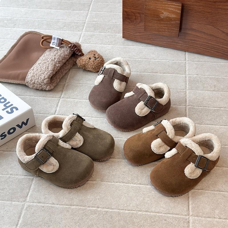 Kids Winter Fuzzy Lined Slip-On Loafers Boys Girls Soft TPR Sole Cotton-Lined Indoor Shoes