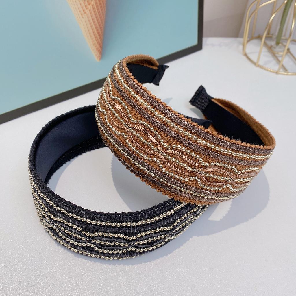 New Retro Wide-brimmed Headband Women's Premium Baroque European and American Style Chain Woven Headband Hair Accessories