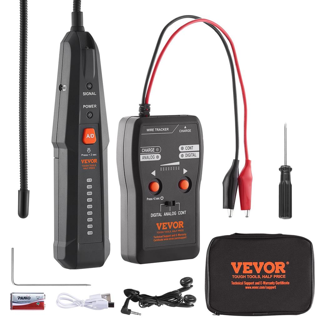 VEVOR Subterranean Wire Locator, Up To 6.5 FT Detection Depth, Earphone-Included Cable Tracer and Break Detector, 3280 FT Detection Range