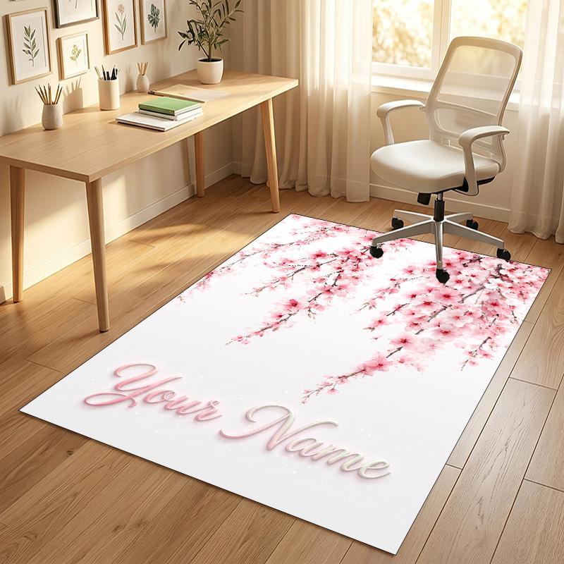 Floral Garden Theme Crystal Velvet Rug Personalized Custom Name Text Soft Floor Mat Home Decor