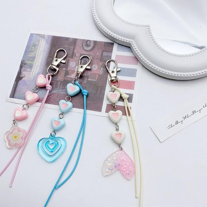 Handcrafted Key Chain Heart/Flower/Fishtail Pendant Keyring Acrylic Keychain Colorful Key Rings Bag Charm Ornament