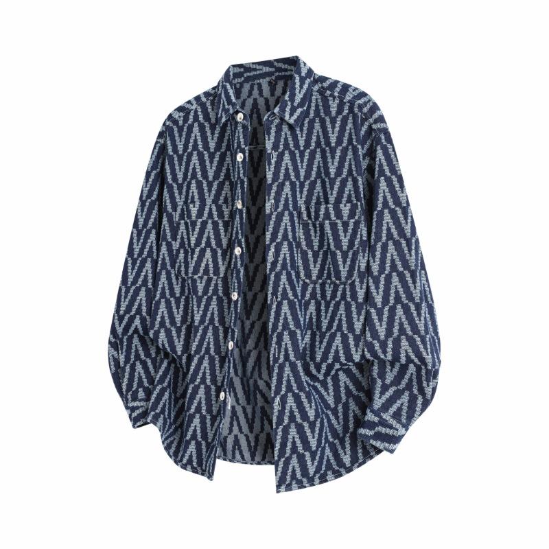 Minimalist Striped Men's Long-sleeved Shirts In The Autumn Denim Lapel Loose Men's Casual Plaid Jacket Coat Men's Breathable Work Casual Jacket