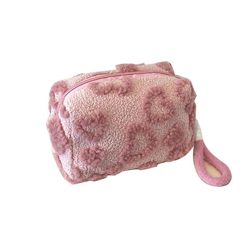 Plush Heartshaped Makeup Bag With Large Capacity For Students And Travel