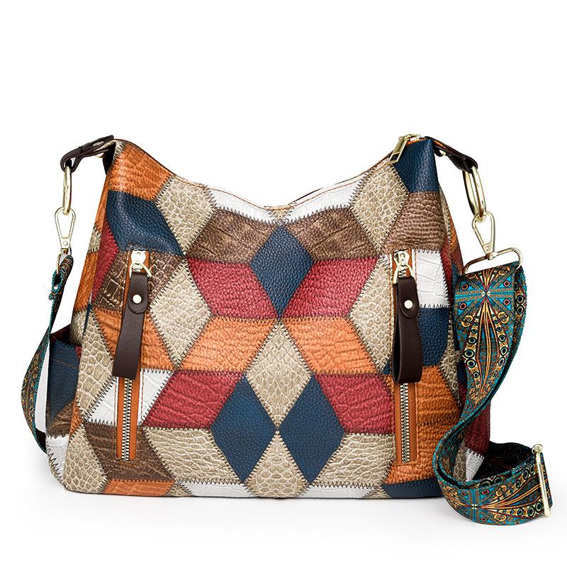 2024 Retro Color Block Large-Capacity Single Shoulder Crossbody Mummy Bag for Women