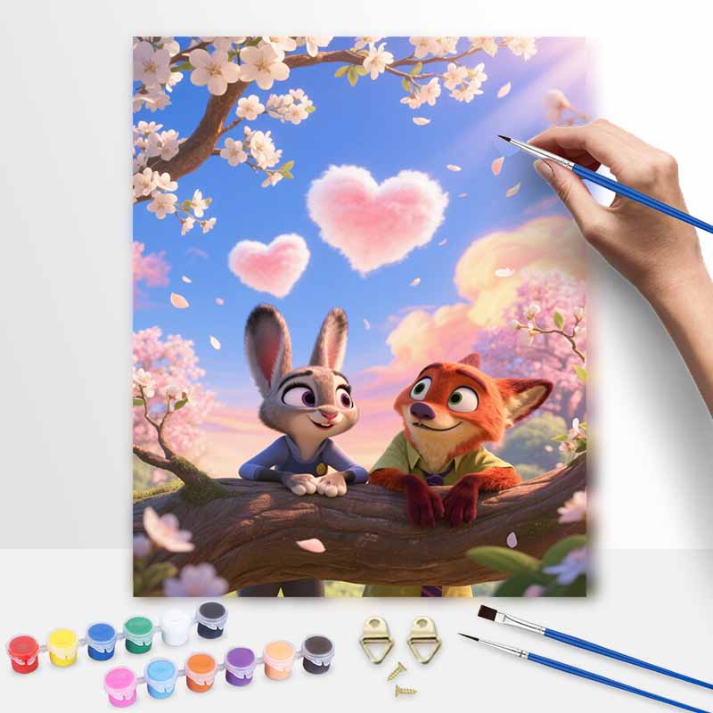 Disney Spring Love Bunny Fox Painting by Numbers Hand Filled Drawing Art Kit Home Decor