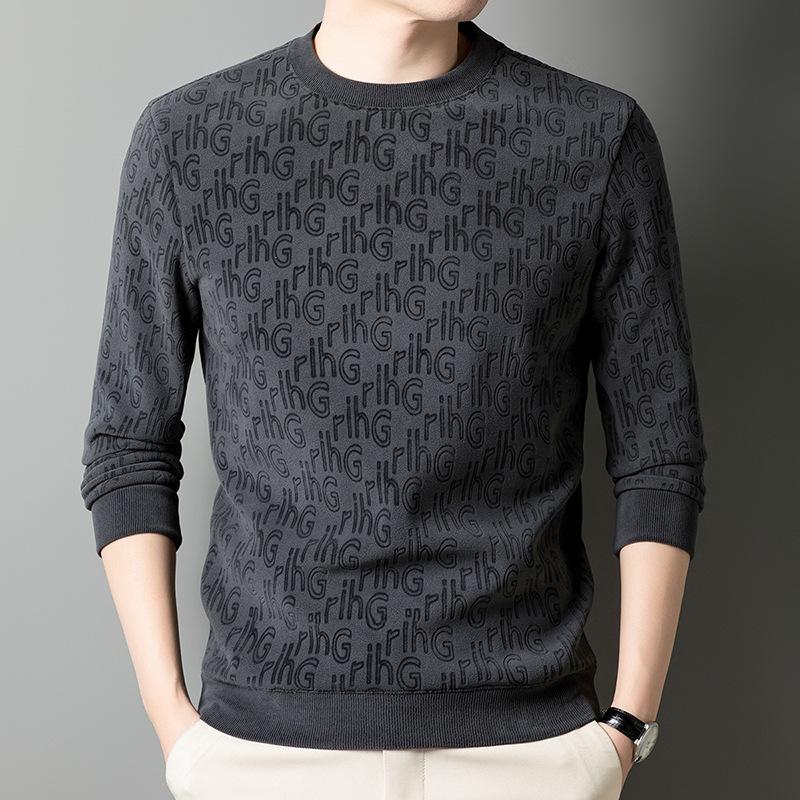 Winter Men s Long Sleeve Hoodie Crew Neck T-Shirt Loose Fit Casual Middle-Aged & Young M