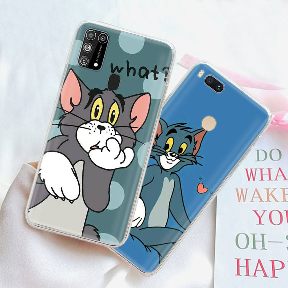 Transparente Hülle für Samsung A04 A14 A23 A34 A54 M23 M33 M52 M53 Realme Narzo 50 50I 50a Prime C35 C55 C30S 10 9 Pro T-95 Niedliche Tom Jerry Katze