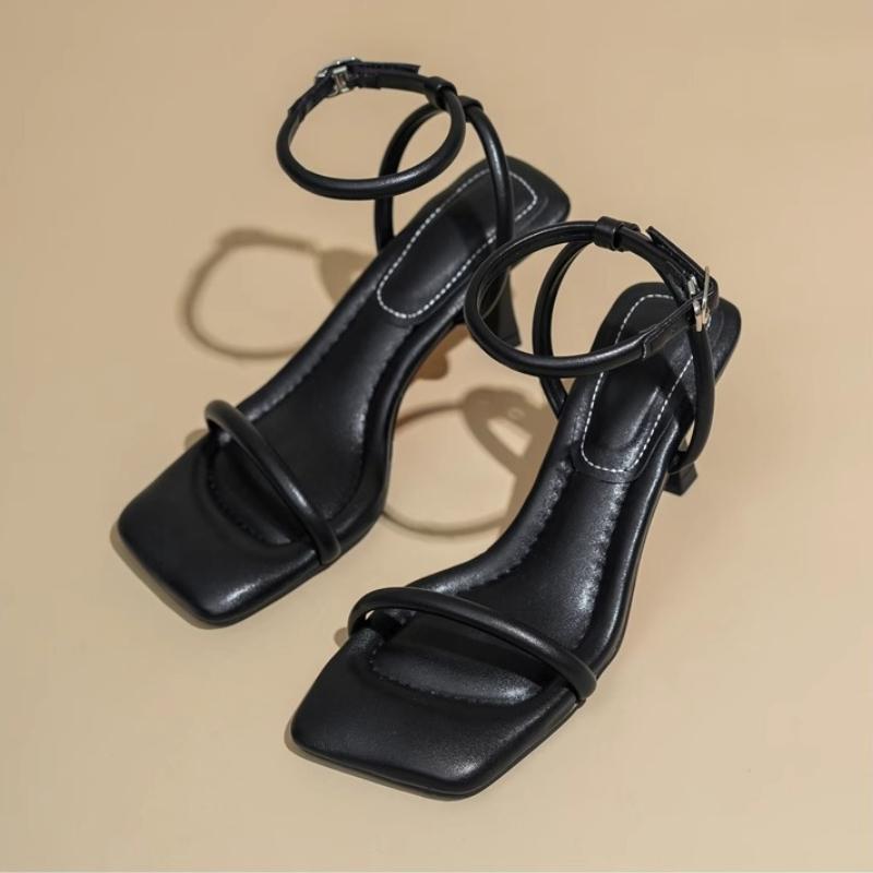 Fashion 2025 new Summer Women's Black classic narrow band open toe luxury women's design sandals party wedding women's daily high heels