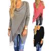 Women's Tassel Hem Shawl Cardigan Asymmetric Hem Pullover Poncho Coat Fringed Cowl Neck Wrap Cape Outerwear