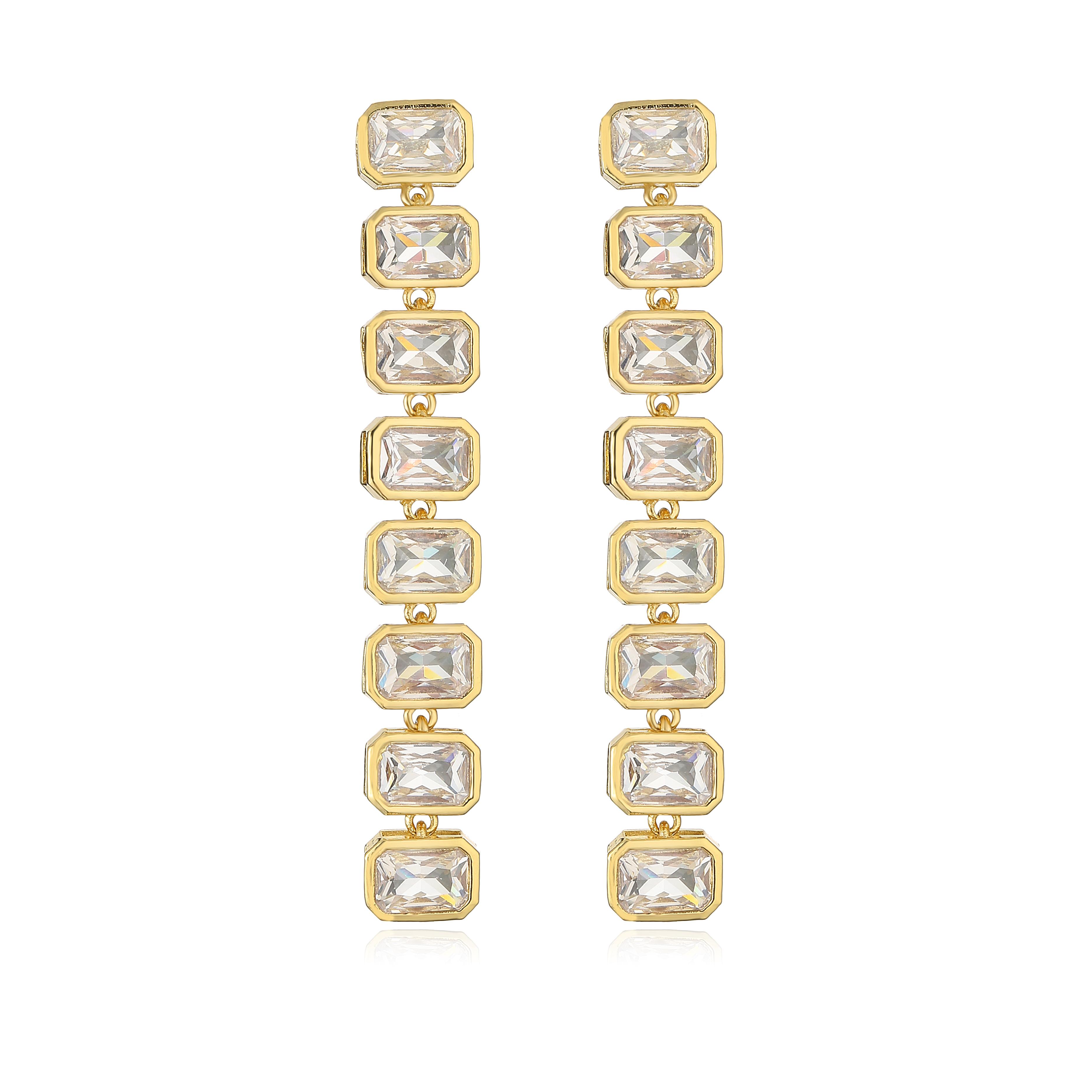 HECHENG,18K Gold Plated Luxury Zircon Rectangular CZ Crystal Necklace Earrings Bracelet Zircon Set, Suitable for Women s Gifts
