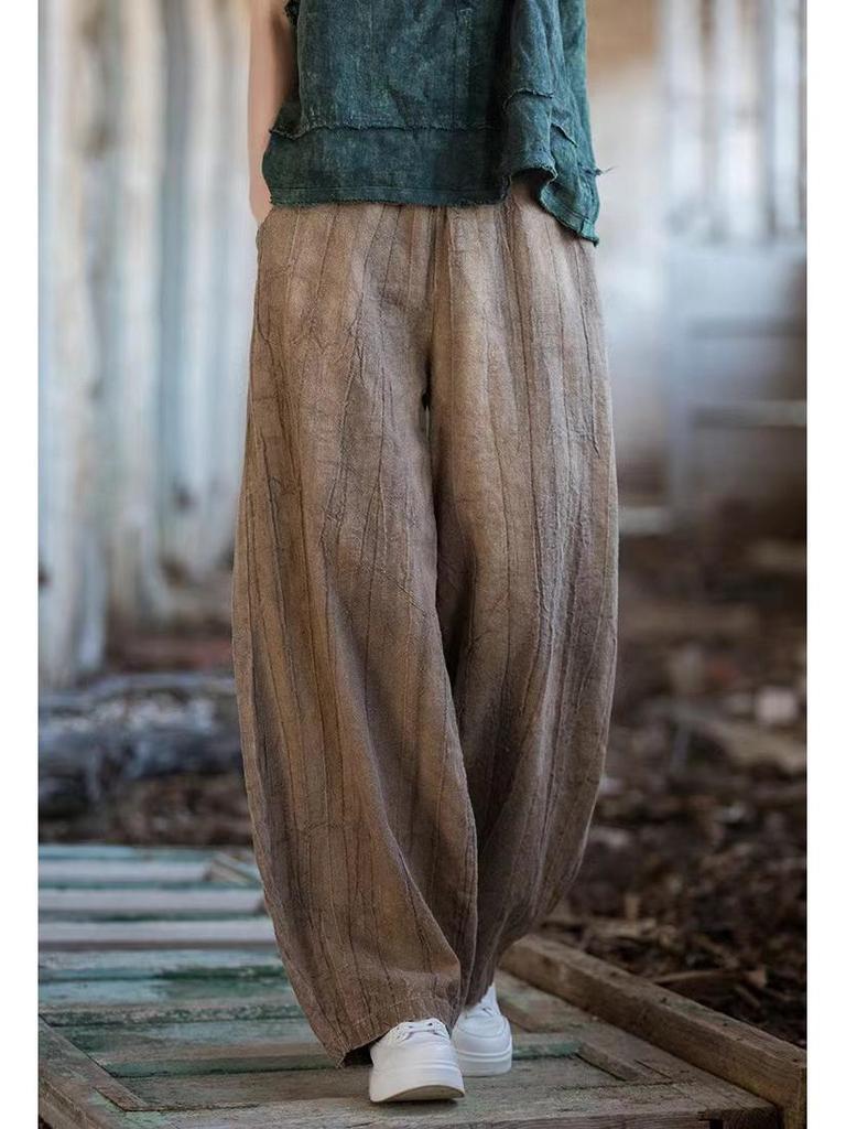 Women's 2025 Distressed Cotton Linen Lantern Pants - Casual, Versatile, Literary Style for Travel