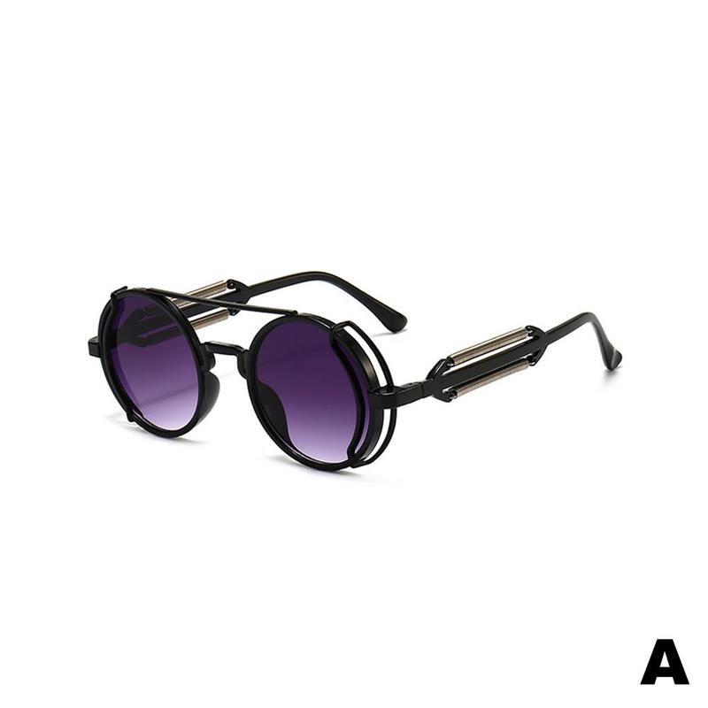 Round Frame Punk Sunglasses Retro Avant-garde Trend European/American And Hollow Men Colorful S B4W8