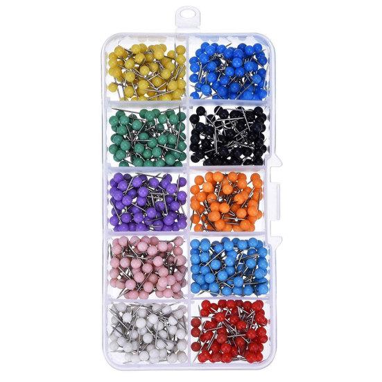 

500Pcs 10 Colors Map Tacks Push Pin Plastic Head Steel Needle Thumbtack with Box