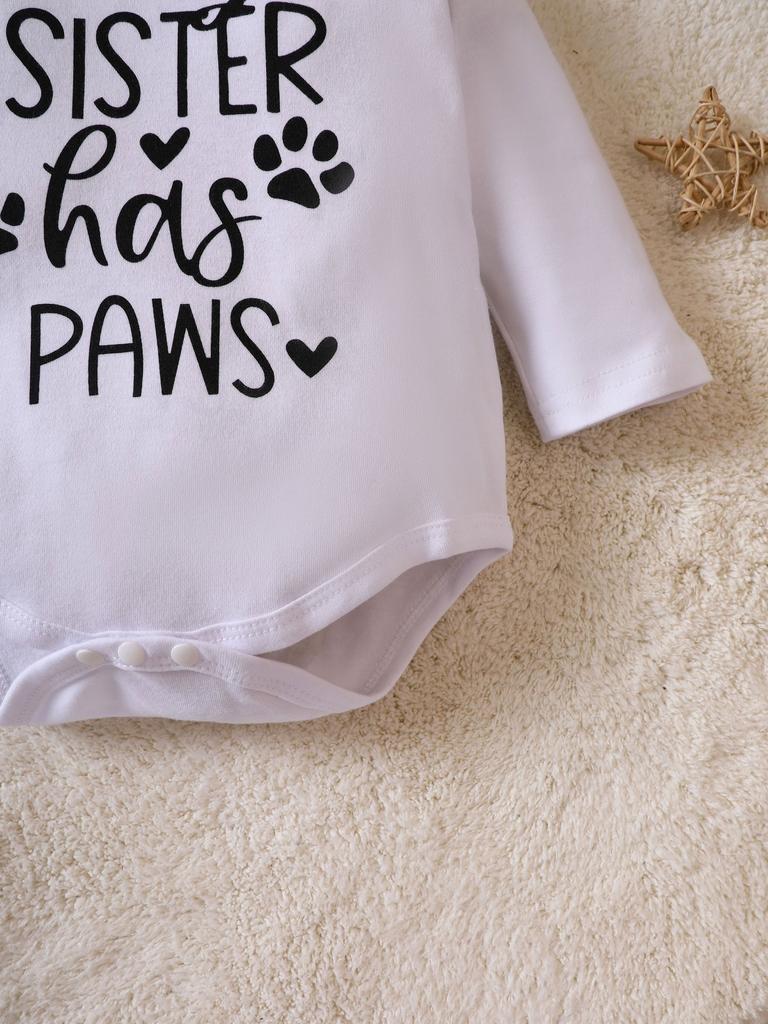 Baby Winter And Fall Onesie Long Sleeves “MY SISTER HAS PAWS” Round Neck 100% Cotton Triangle Onesie