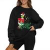 Women's Fashion Casual Long Sleeve Solid Color Christmas Printed Round Neck Top Sweatshirt