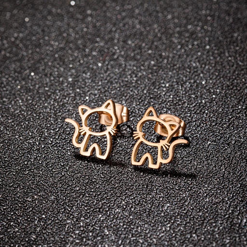 1 Pair Cute Cat Stainless Steel Stud Earrings For Womens Punk Jewelry Gifts Trend Fashion Small Ear Studs Jewelry