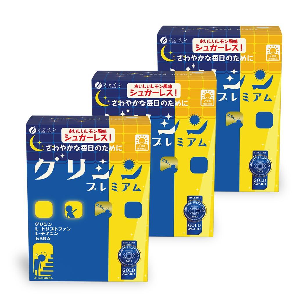 

FINE JAPAN Fine Glycine Глицин Премиум Лимонный вкус ГАМК Теанин Триптофан Сделано в Японии 30 пакетиков x 3 синий