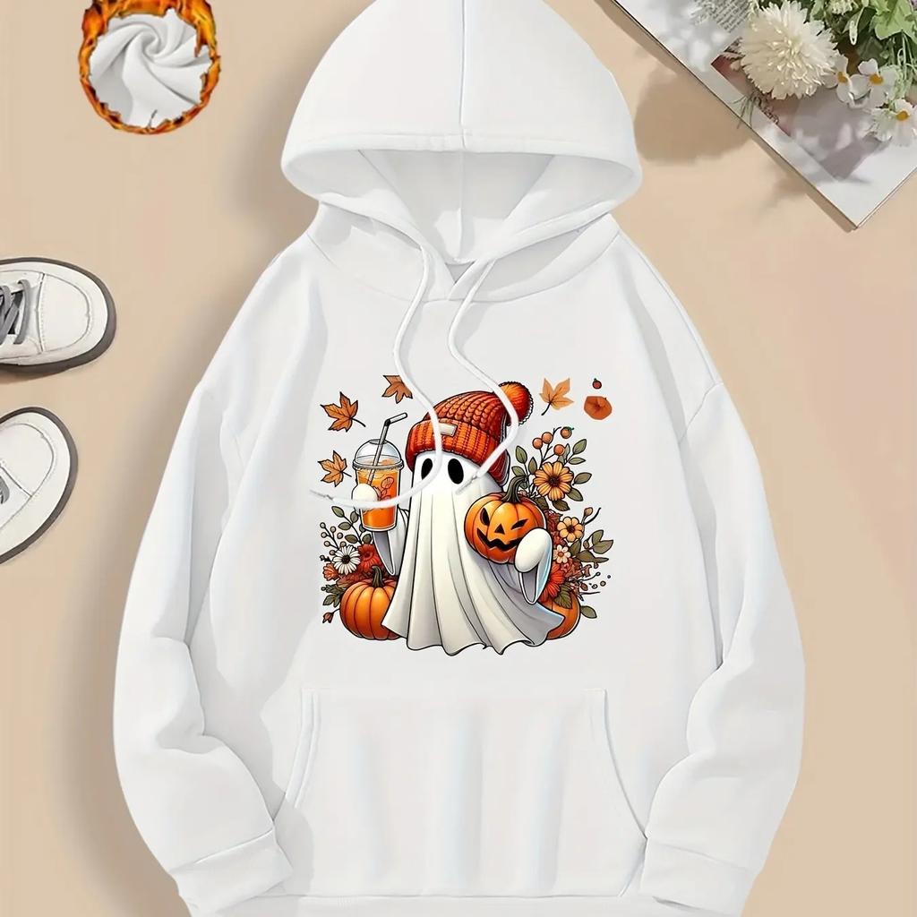 Women Loose Halloween Casual Daily Slight Front Pocket Women Hoody Graphic Print Long Sleeve Breathable Funny Refresh Sweatshirt