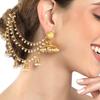 Traditional Brass 18 K Gold Plated Wedding Jewellery Bahubali Inspired Long Chain Jhumki Earrings for Women and Girl