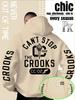 Fall/Winter Style Casual Streetwear Men's Hooded Sweatshirt, Featuring "CROOKS Letters + Torch Logo + CC-02 Logo" Print