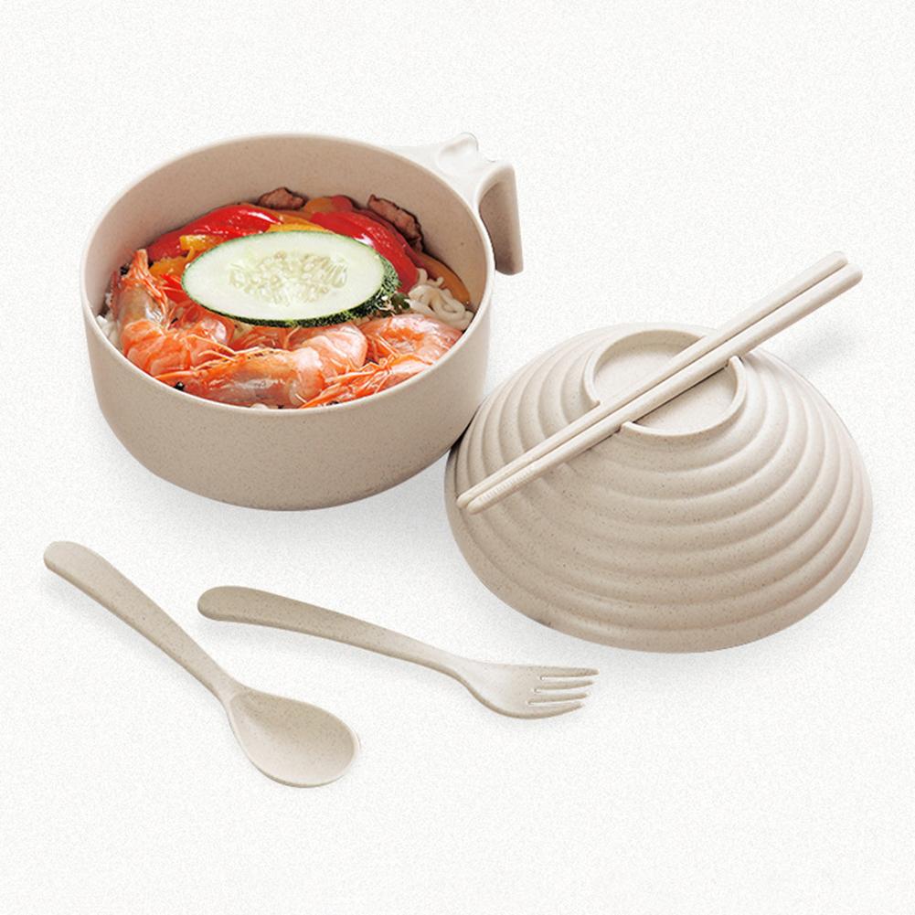 Ramen Kocher Ramen Schüssel Set mit Löffel Essstäbchen Gabel Mikrowellen Nudelschüssel Schnell Ramen Kocher Studentenwohnheim Essentials