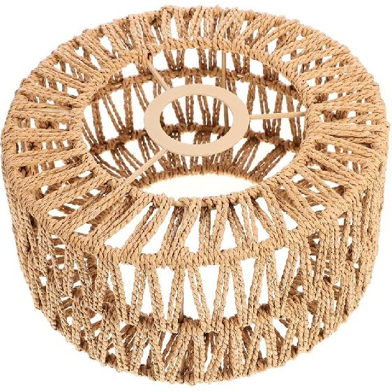 Rattan Lamp Shade:Boho Weave Lamp Shades Farmhouse Woven Lampshade for Floor Lamps, Pendant Light,Chandelier, 30.00X30.00X15.00CM, Black,