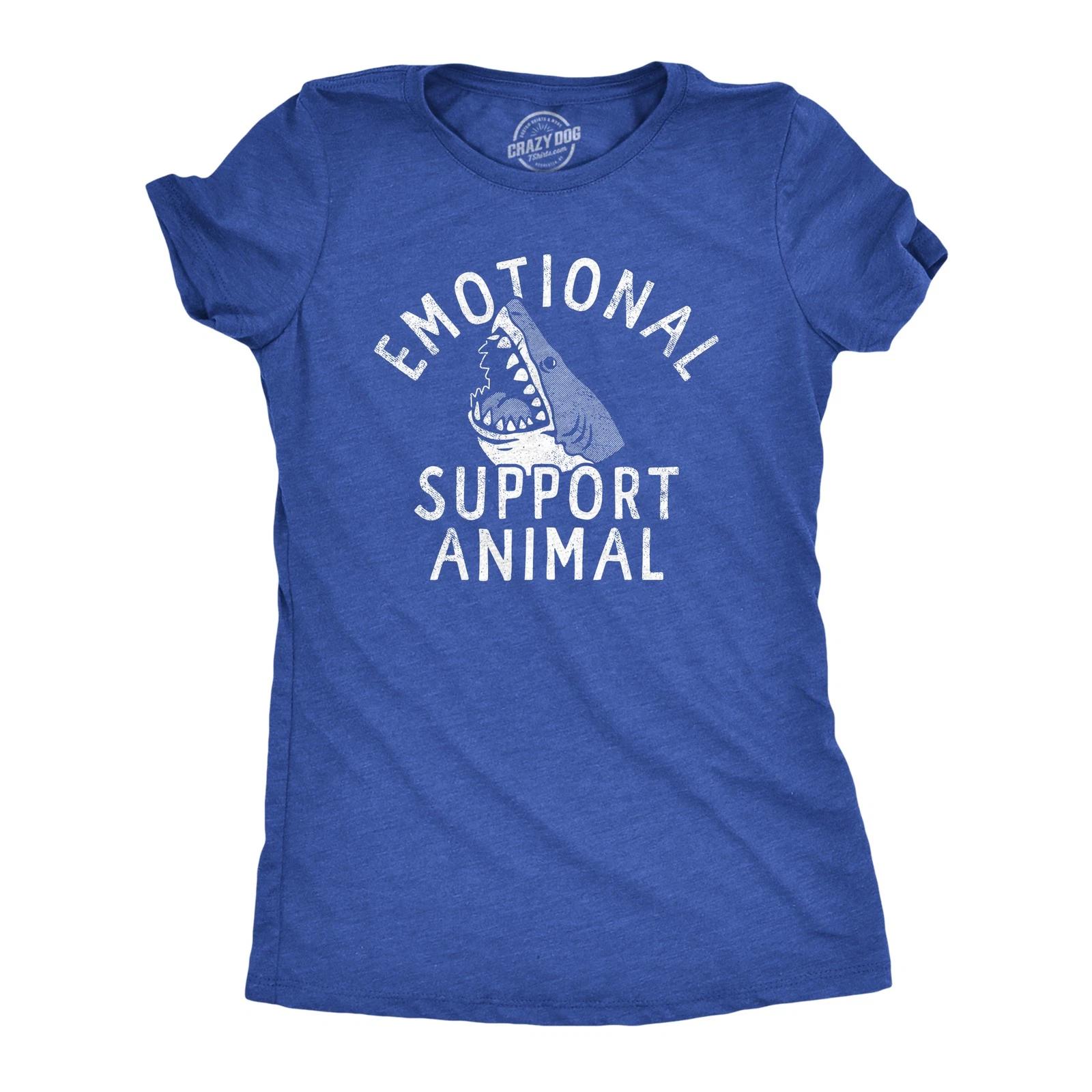 Womens Emotional Support Animal T Shirt Funny Scary Shark Attack Joke Tee for XXXXL