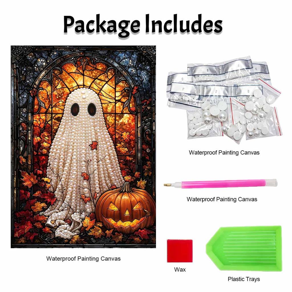 Halloween pearl painting art full pearl handmade diy ghost and pumpkin home decorations