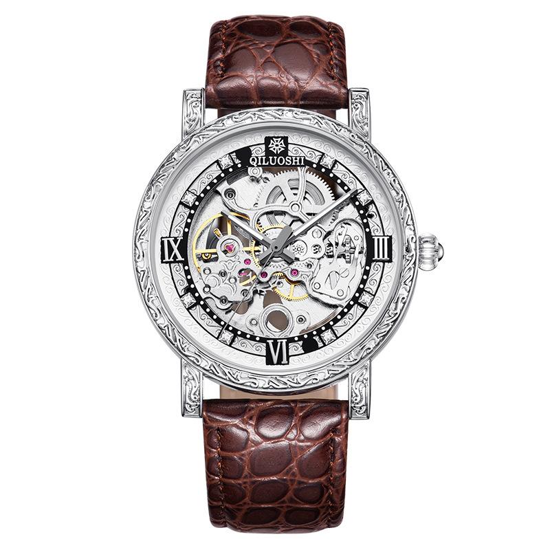 Quirrell Watch Men S Automatic Mechanical Watch Hollow Waterproof Retro Engraved Fashion Student Men S Watch