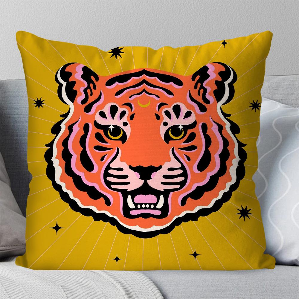 Niedlicher Löwe Tiger Leopard Kissenbezug Quadratisches Kissen Schlafzimmer Sofa Freizeit Komfort Kissen Auto Wohnzimmer Heimdekoration 40X40
