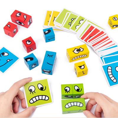 1 pz espressioni in legno abbinando blocchi puzzle giochi educativi Montessori giocattolo per bambini da viaggio giochi di puzzle da tavolo per bambini
