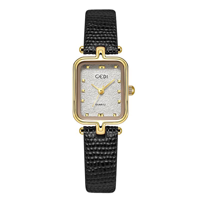 Gedi Women's Retro Minimalist Square Watch with Leather Strap - New Waterproof Quartz Design