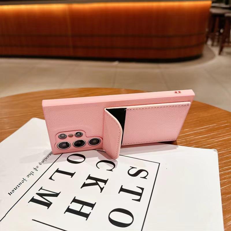 Applicable To Samsung S26Ultra Mobile Phone Case, Lychee Pattern Card Insert Bag Bracket S25 Business Anti-drop Protective Case