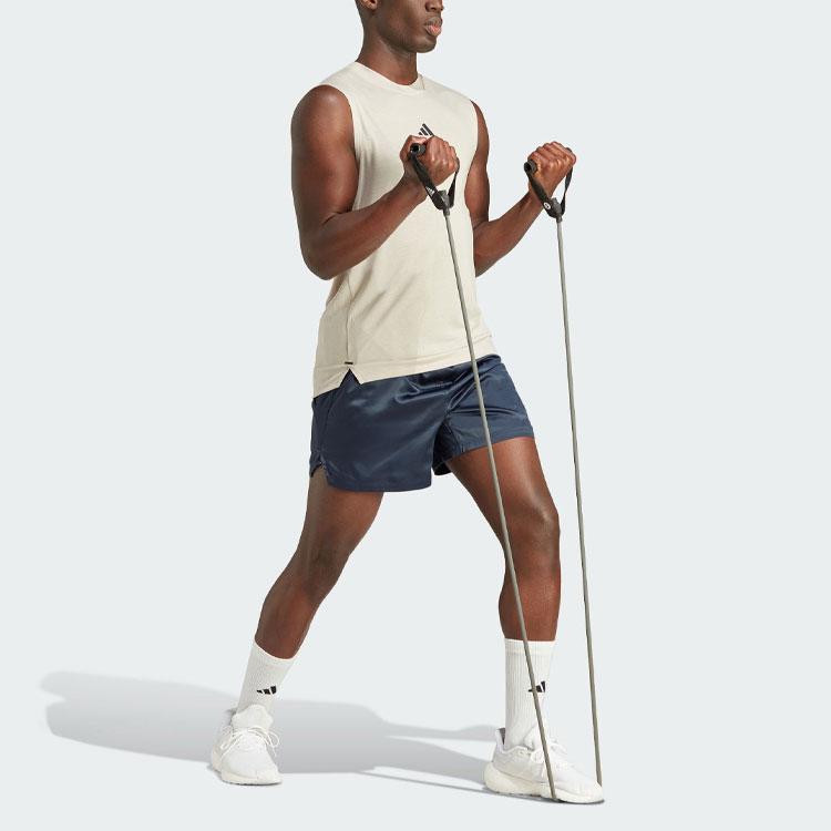 Adidas Power Workout Tank Top with Solid Color Logo Men Tops Light-Brown IQ1821